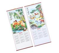 Hemobllo 2pcs Horse Year Chinese Hanging Wall Calendar Imitation Rattan Zodiac Scroll with Date Markings Tear Resistant Lunar Year Decor for Home Office