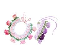 Hemobllo 2Pcs Knitted Crochet Collar with Bell Flower, Adjustable Pet Scarf for Cats and Dogs, for Christmas and Birthday Costume Accessories