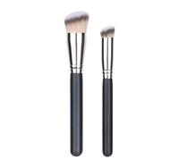 Hemobllo 2pcs Makeup Brush Set with Foundation Blush Brushes, Ergonomic Wood and Synthetic Fiber, Compatible with Cream, Liquid Foundation, Concealer and Powder for Quick Makeup