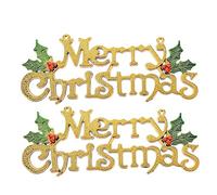 Hemobllo 2Pcs Merry Christmas Letters Pendant Hanging Ornaments Gold Xmas Decoration for Door Wall Tree Festive Holiday Adornments for Home Wedding Photo Backdrop