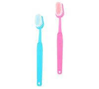 Hemobllo 2pcs Oversized Toothbrush Decoration Props with Flocking Bristle and Abs Material, Blue and Pink Photo Props for Halloween Party and Photo Shoots, Vibrant Colours