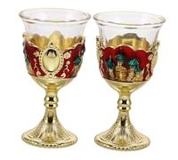 Hemobllo 2pcs Palace Inspired Metal Wine Cups Small High Stemmed Goblets for Wedding Toasts Decorative Vintage Style Tiny Drinking Cups with Embossed Luxury Design