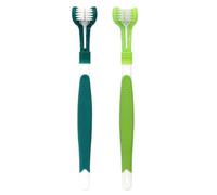 Hemobllo 2pcs Pet Triple Head Toothbrush Set for Dogs, Dual Color Green Shades, Soft Bristles for Effective Oral Care and Teeth Cleaning, Suitable for Dog Dental Hygiene and Gum Health