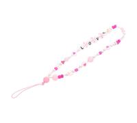 Hemobllo 2pcs Pink Acrylic Beaded Phone Lanyards with Love Pattern, 4mm Imitation Pearl Cellphone Chains for Mobile Decoration and Key Hanging Rope Accessories