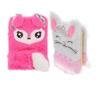 Hemobllo 2pcs Plush Bunny and Fox Fuzzy Journals for Kids, Mini Portable Pocket Notebooks for Writing and Diary, Soft Cover Heart Journals Suitable for Girls Set