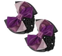 Hemobllo 2pcs Purple Three-layer Bow Hair Bun Cover Net for Women Elastic Spring Clip Hair Net for Nurses Ballet Dancers and Bank Clerks Professional Accessory