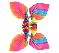 Hemobllo 2pcs Rainbow Elastic Ponytail Holder with Rabbit Ear Hair Tie Tassel Soft Cloth Hair Rope Accessory for Women and Suitable for Everyday and Party