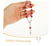 Hemobllo 2pcs Red Catholic Car Rosary Beads Necklace for Rearview Mirror Cross Crucifix Prayer Pendant Auto Hanging Accessories for Men Women Easy Install Spiritual Decor