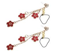 Hemobllo 2pcs Red Small Flower Earphone Jack Dust Plugs with Pendant Phone Dust Plug Accessories for 3.5mm Headphone Port Decoration