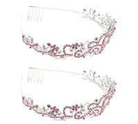 Hemobllo 2pcs Rhinestone Crystal Alloy Wedding Tiara Headdress with Comb, Bride Bridal Crown Hair Accessories for Women, Silver Pink Diamond Princess Headband for Wedding and Party