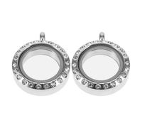 Hemobllo 2pcs round Pendant Locket Necklace, Stainless Steel Glass Window Locket Pendant, Silver, Holds Sacred Items and Enclosed Artwork or Photo, for Travel and Anniversaries