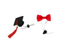 Hemobllo 2pcs Small Pet Hat and Bow Tie Set for Hamsters and Guinea Pigs, Red Tassel Adjustable Graduation Cap with Elastic Band and Red Bow Tie for Pet Costume Accessories