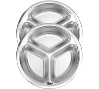 Hemobllo 2pcs Stainless Steel Divided Cafeteria Tray with 5 Compartments | Smooth Edges, Rectangular Deep Section, Stackable Silver Plate, for School Canteen Snack Serving