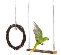 Hemobllo 2pcs Swing for Parrot and Small Birds, Natural Wooden Bird Swing with Bell and Hanging Hook, Braided Design to Develop and Intelligence in Cage