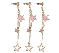 Hemobllo 3 Pcs 3.5mm Pink Star Pendant Cell Phone Dust-proof Plug Chain Anti-dust Earphone Charm for Mobile Phones