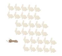 Hemobllo 30 Pcs Easter Wooden Bunny Charms with Hemp Rope, Unfinished Wood Craft Pendants for Festive Decorations and DIY Hanging Ornaments