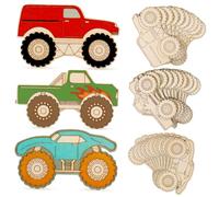 Hemobllo 30 Pcs Unfinished Wooden Monster Truck Cutouts Crafts Wood Blocks for Painting and Hanging Decorations Versatile Sturdy Ornaments for Cars Homes Weddings