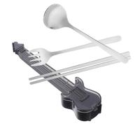 Hemobllo 304 Stainless Steel Portable Guitar-Shaped 3pcs Silverware Set with Fork, Spoon, Chopsticks in Black Case for Travel, Lunch, Picnic Use