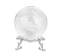 Hemobllo 3d Engraved Dragon Crystal Ball Decorative Craft with Silver Stand 6cm Desktop Ornament for Home Office Tabletop Adornment