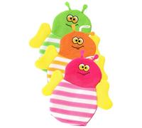 Hemobllo 3pcs Bath Mittens Set, Cartoon Animal Shower Gloves with Foaming Mesh, Exfoliating Bath Washcloths for Gentle Body Cleansing in Green, Yellow, and Red