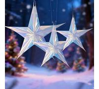 Hemobllo 3pcs Christmas Iridescent Foil Star Hanging Decorations, 12/16/24 Inch Colorful 3D Pendant Star Crafts for Xmas Wedding Birthday Party Home Ceiling Wall Decor