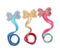 Hemobllo 3Pcs Colored Hair Extensions for Glittered Bow Clips Hair Accessories Fun Play Wigs for Comfortable Safe Design for Parties and Celebrations