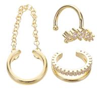 Hemobllo 3pcs Ear Cuff Earrings Ear Clips without Piercing Geometric Copper Golden Adjustable Clip-on Style for Women Dates Daily Outfits