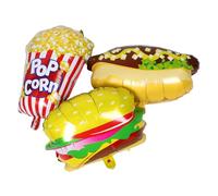 Hemobllo 3pcs Food Theme Foil Balloons Set - Popcorn Bucket, Hamburger, Hot Dog Balloons for Birthday Party, Movie Night, Picnic and Bbq Decorations