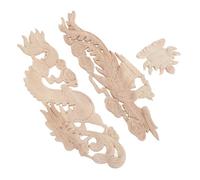 Hemobllo 3pcs Hand Carved Wood Carving Appliques Featuring Dragon, Phoenix, and Flower Patterns in Khaki, Traditional European Style Decorative Wood Carved Applique for Headboards and Wall,