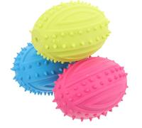 Hemobllo 3pcs Pet Squeaky Rugby Ball for Small Dogs, Sturdy Rubber Chew Balls for Puppy Teething and Interactive Indoor Outdoor Play, Blue Yellow Pink