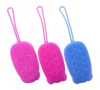 Hemobllo 3pcs Silicone Bath Brush with Hanging Rope and Exfoliate Activation, Double-Sided Soft Silicone Shower Scrubber Pack for Teens and Babies, for Shower and Body Random Color