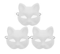 Hemobllo 3pcs Unpainted Cat Masks Blank DIY Paintable Cat Face Mask for Halloween Themed Events Craft Supplies