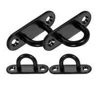 Hemobllo 4 Pcs Black Stainless Steel Pad Eye Plate Hooks U-Shaped Heavy Duty Wall and Ceiling Mount Hooks M6 Oval for Rope, Sandbag, and Garage Storage