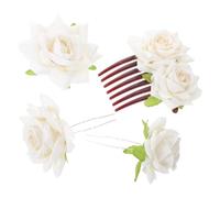 Hemobllo 4 Pieces Beige Fabric Rose Hair Clips Set with 7-tooth Comb, 2 U-shaped Pins and Rose Brooch, Realistic Floral Bridal Hair Accessories for Wedding, Party, and Special Occasions