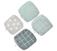 Hemobllo 4 Pieces Portable Sanitary Towel Storage Bags with Zipper, Tampon and Menstrual Pad Pouches in Grey and Blue Plaid Grey and Green Dot, Multipurpose Period Bag for Teen and Women