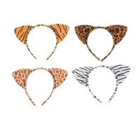 Hemobllo 4pcs Animal Ear Headbands Set, Plush Leopard Cat, Tiger, Zebra, and Giraffe Pattern Hair Hoops for Cosplay, Party, and Dress-up Accessories