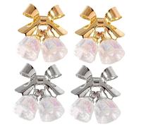 Hemobllo 4Pcs Christmas Nail Charms Bowknot Bell Studs Nail Art Decorations for DIY Manicure Transparent Crystal Bow Bell Design Gold Silver Colors Festive Holiday