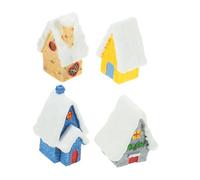 Hemobllo 4Pcs Christmas Village Mini House Decor Resin Figurines Cartoon Style Desktop and Garden Ornament Adorable Resin Landscape Houses in Yellow Beige Blue Gray for Festive Home