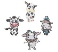 Hemobllo 4pcs Cow Embroidered Appliqué Patches for Clothing, Cute Cartoon Animal Sewing and Iron-on DIY Accessories, Fabric Clothes Bag Decoration Set and Adults