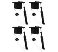Hemobllo 4pcs Mini Pet Bachelor Hats with Black Tassels, Elastic Buckle Graduation Caps for Small Pets and Dolls, Doctoral Style Accessories for Hamsters and Mini Animals