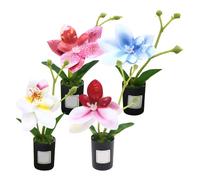 Hemobllo 4pcs Miniature Orchid Planter Pots with Faux Orchids, Plastic Mini Artificial Flowers, Realistic Shapes, Spacesaving Design for Home Decor and Office Desk Display