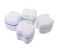 Hemobllo 4pcs Portable Denture Soak Container with Double-Layer Plastic Housing and Separate Filter Basket, Compact Retainer Holder Box with Lid Locking Tabs for Travel and Suitcase