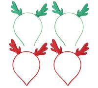 Hemobllo 4pcs Red Christmas Headbands with Non-fading Glitter Antler Design, Lightweight Plastic and Cloth Material Hair Accessories, for Festive Performance and Holiday Celebrations