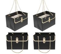 Hemobllo 4pcs Reusable Black Paper Handheld Bags for Flowers with Metal Handles Multi-functional Party Bag and Present Storage for Wedding Arrangements and Graduation Time