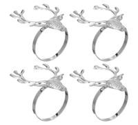 Hemobllo 4pcs Silver Alloy Christmas Deer Head Napkin Rings-Stag Napkin Holders Serviette Buckles for Xmas Holiday Party, Dinner, Wedding Home Dining Table Decorative Ornament