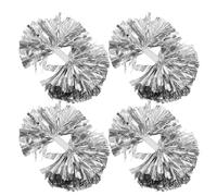 Hemobllo 4pcs Silver Large Cheerleading Pom Poms with Non-slip Plastic Handles, Metallic Tinsel Spirit Props for Sports Events, Dance Performances, and Team Cheer Squads