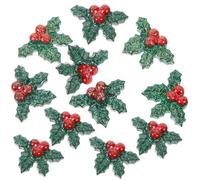 Hemobllo 50Pcs Resin Holly Leaves and Berries Charms for Crafts Christmas Wreath Ornaments Deep Glitter Embellishments for Holiday Decorations