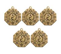 Hemobllo 5pcs Brass Eight-diagram Pattern Pendants Keyrings with Retro Style for DIY Making and Handicraft, Golden Taoist Themed Hanging Decor with Good Decorative Effects