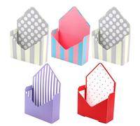 Hemobllo 5pcs Envelope Flower Boxes Set - Decorative Paper Packing Boxes for Bouquet Wrapping - Assorted Crimson Spot, Beige Dot, Purple Pink Blue Stripe Designs - Floral Packaging