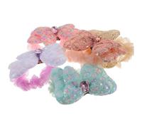 Hemobllo 5pcs Girls Hair Ties Sequin Bows High Elasticity Double Layer Gauze Ponytail Holders for Daily Dress up Cute Hair Bands without Scratching Random Color